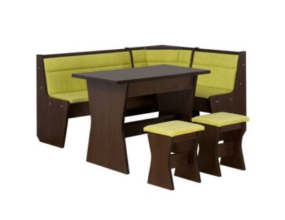 Rohový jídelní komplet, wenge / látka světle zelená, CORNER