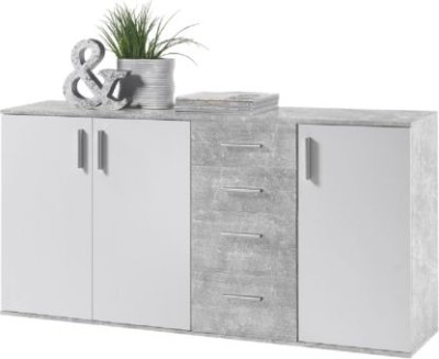 Komoda Chenil 3, bílá / beton
